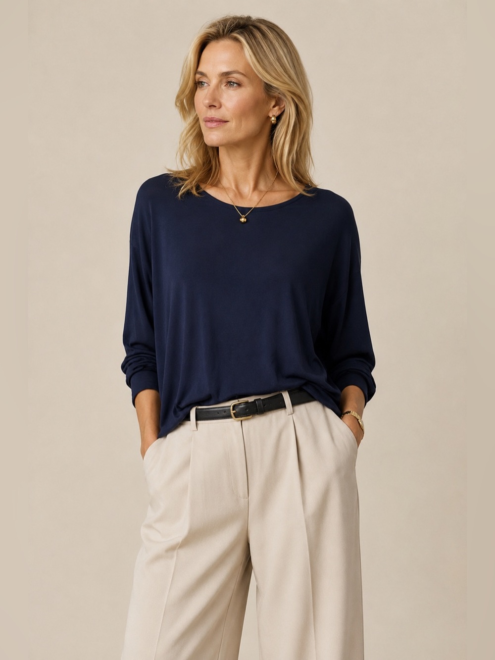Eileen Fisher Woman 3X Navy Blue Stretch Viscose Long Sleeve Top